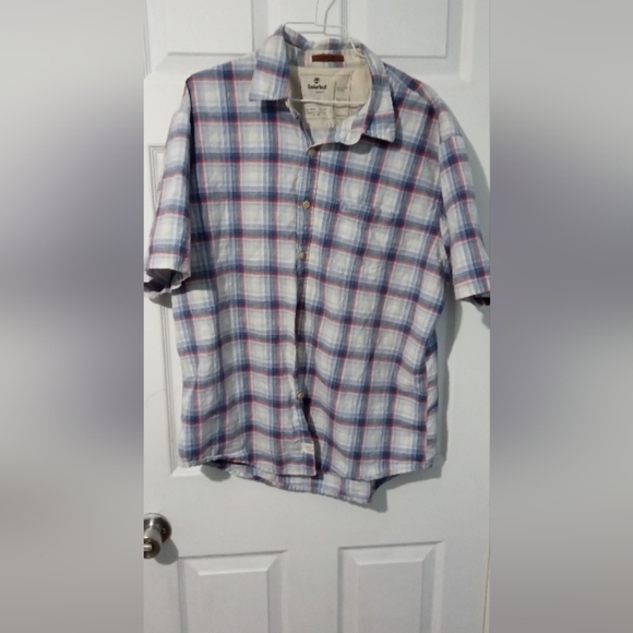 Timberland XL men's short sleeve button up. Plaid - Picture 1 of 3